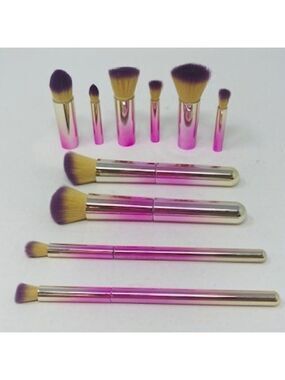 Pink Metallic travel Makeup Brush Set with 10 Interchangeable Brushes New n box